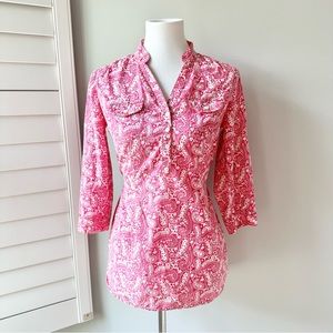 Tommy Hilfiger Pink White Paisley 3/4 Length Sleeve Top